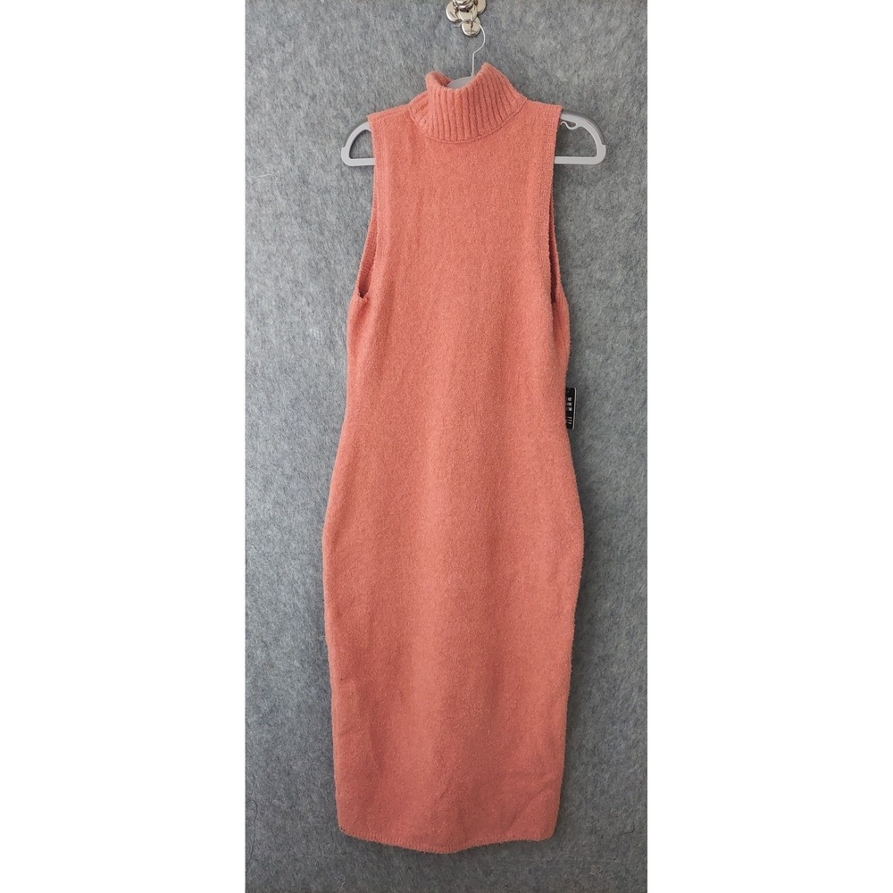 Express Women Dress L Pink Chenille Turtleneck Sleeveless Knit Midi Bodycon